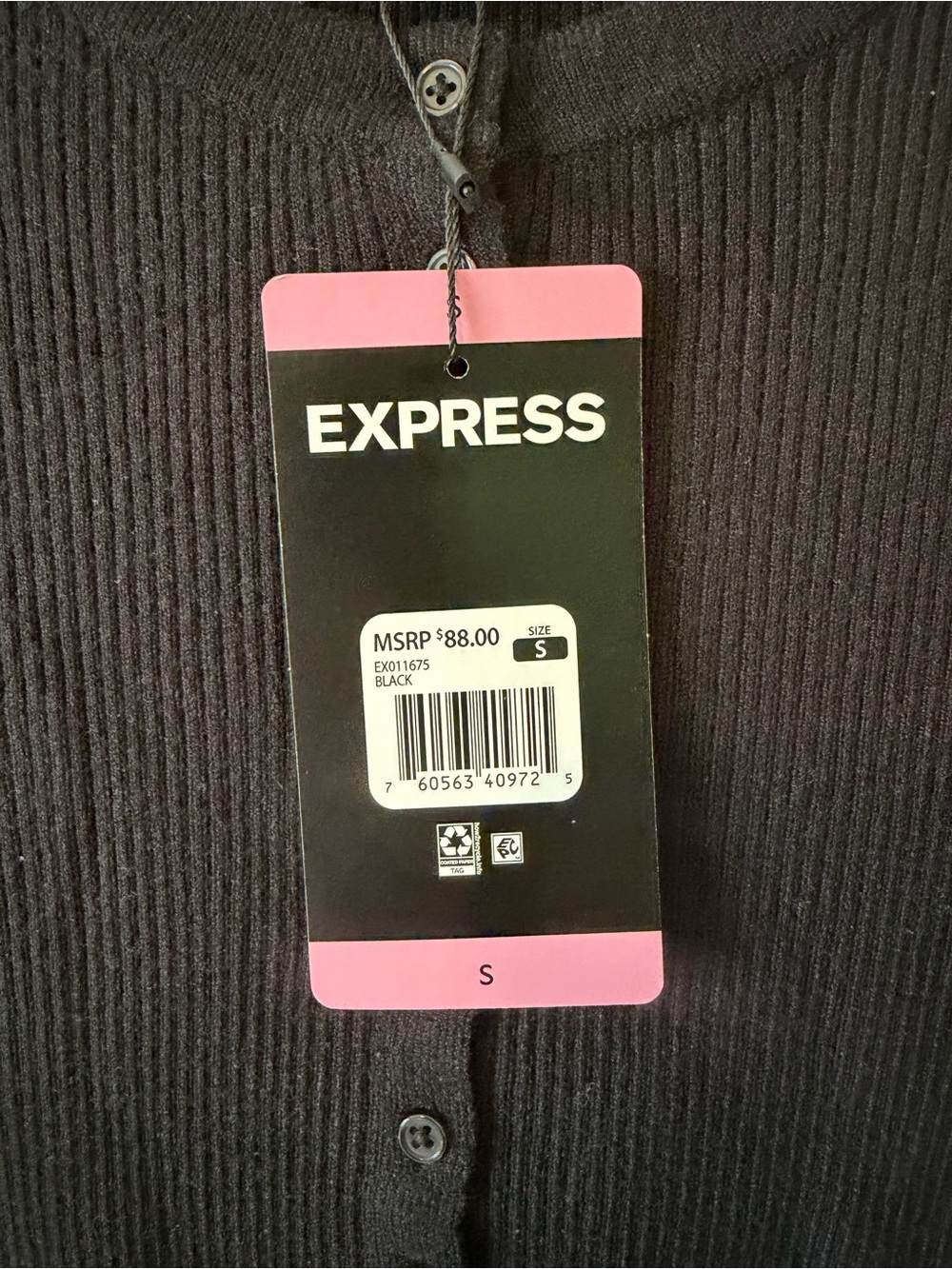 Express Black Ribbed Button-Up Cardigan - Picture 4 of 5